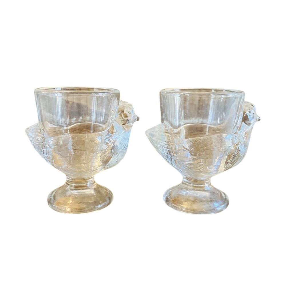 Set of 2 Vintage Luminarc Clear Glass Chick Egg Cups Made In France